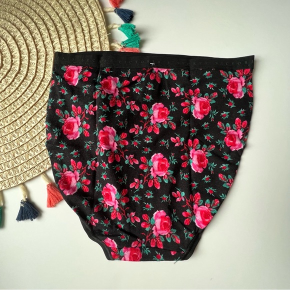 Victoria's Secret Stretch Cotton High-Leg Brief Panty Black Moody Roses XS NEW - Picture 6 of 6